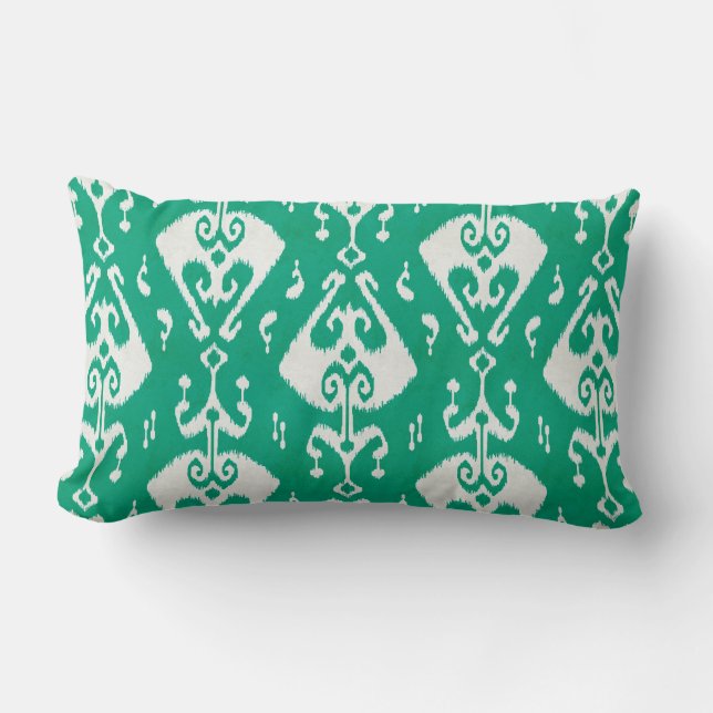 Coussin Rectangle Moderne chic texturé vert ikat motif tribal (Recto)