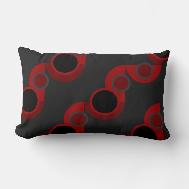 Coussin Rectangle Moderne du milieu du siècle rouge, noir et gris (Recto)