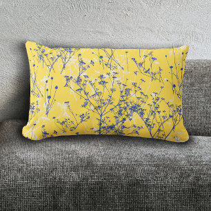 Coussin Rectangle Moderne Elégant Bleu Fleur sauvage moutarde Jaune