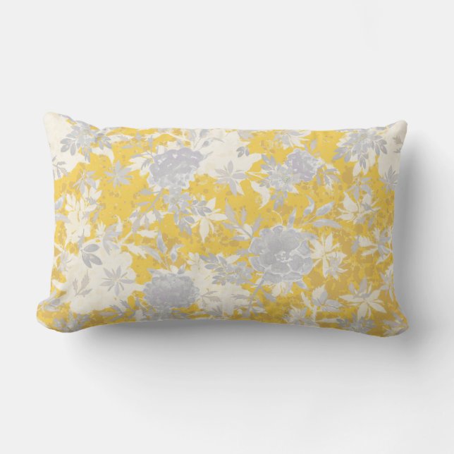 Coussin Rectangle Moderne Elégant gris moutarde jaune Marigold Flora (Recto)