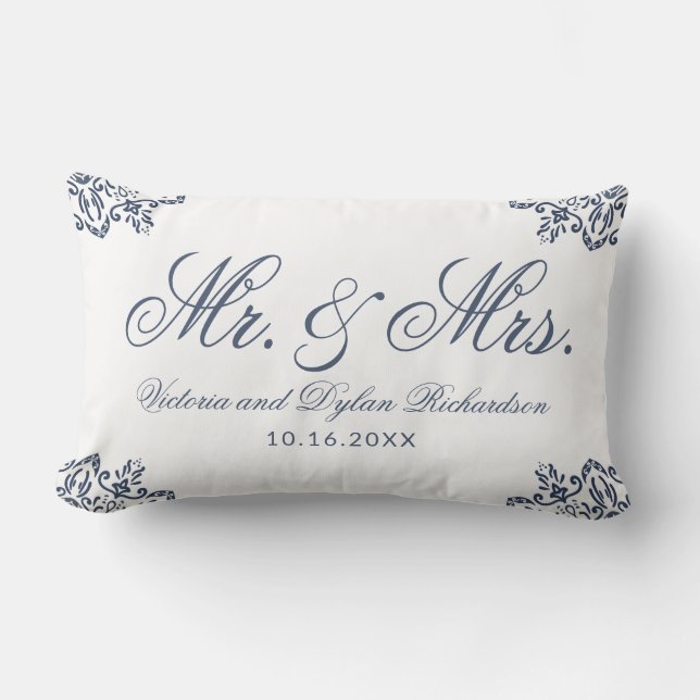 Coussin Rectangle Moderne Élégant M. et Mme Nom Newlyweds (Recto)