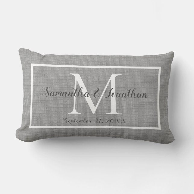 Coussin Rectangle Moderne Élégant Monogramme Chic Grey Mariage Keeps (Recto)