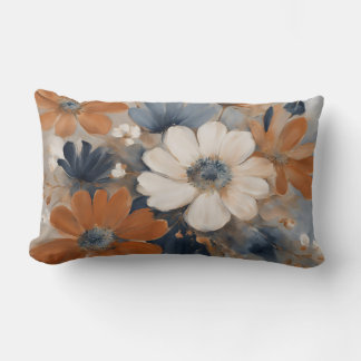 Coussin Rectangle Moderne Ferme Maison Bleu Nuit Orange Brûlé Floral