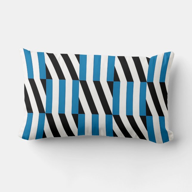 Coussin Rectangle Moderne Géométrique Bleu Noir et Blanc Op Art  (Verso)
