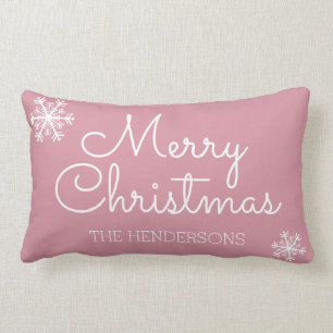 Coussin Rectangle Moderne Joyeux Noël Flocons de Neige Nom de Famill