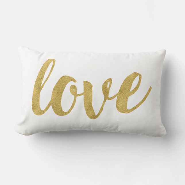 Coussin Rectangle Moderne Lettré à la main Gold Love & XOXO Décorati (Recto)