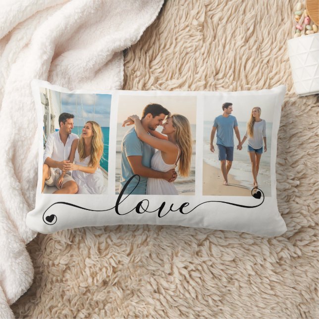 Coussin Rectangle Moderne LOVE Script Heart 3 Photos Couleurs person (Couverture)