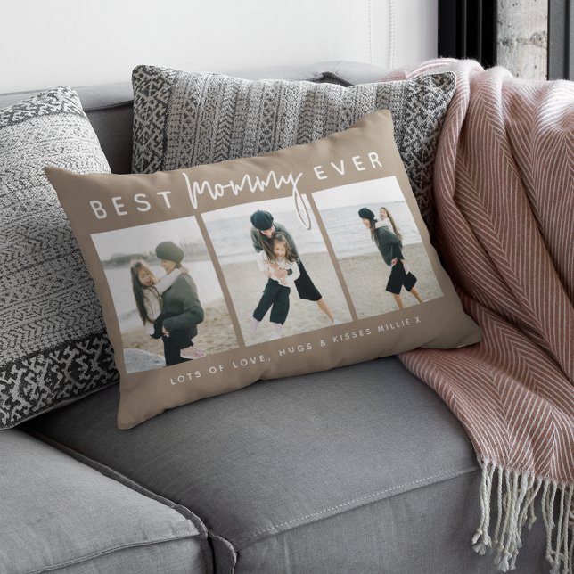 Coussin Rectangle Moderne Meilleure Maman Personnalisée | 3 Photos (Créateur téléchargé)