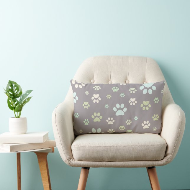 Coussin Rectangle Moderne Menthe et Empreinte de Patte Grise (Chaise)