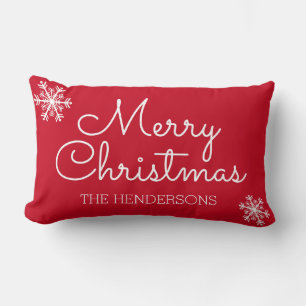 Coussin Rectangle Moderne Nom de Famille Joyeux Noël Flocon de Neige