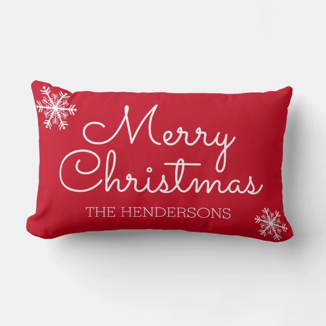 Coussin Rectangle Moderne Nom de Famille Joyeux Noël Flocon de Neige (Recto)