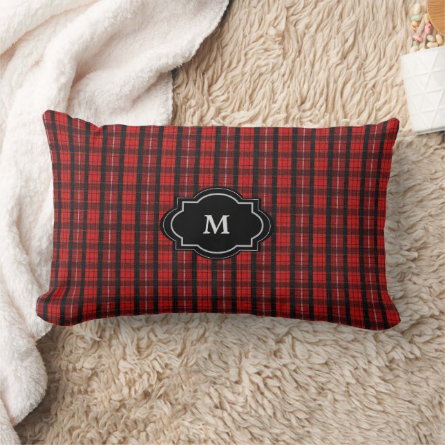 Coussin Rectangle Moderne plaid buffalo rouge noir rustique Monogram (Couverture)