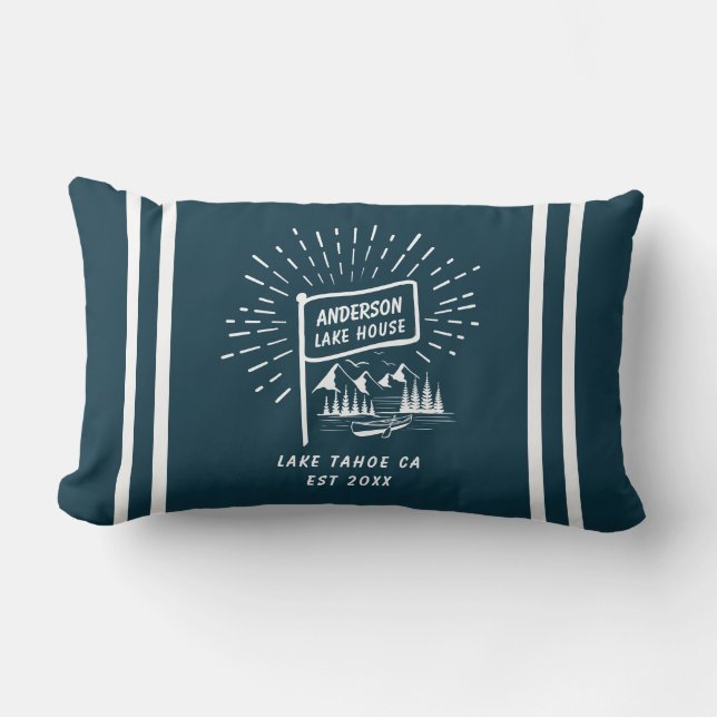 Coussin Rectangle Moderne Rétro Nautique Lake House Oars | Bleu Mari (Recto)