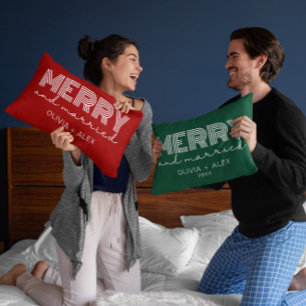 Coussin Rectangle Moderne Rétro Noël Joyeux et Marié pour le Premier