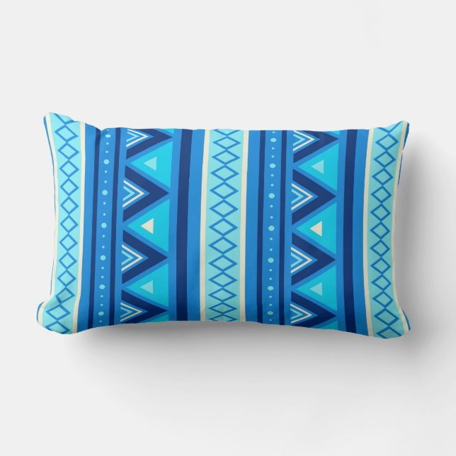 Coussin Rectangle Moderne Sud-Ouest Géométrique, Bleu & Turquoise (Recto)