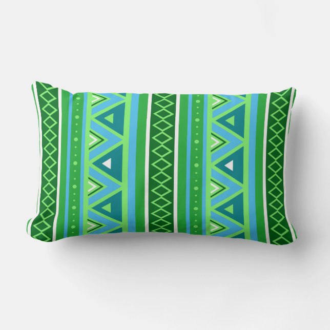 Coussin Rectangle Moderne Sud-Ouest Géométrique, Vert et Aqua (Recto)