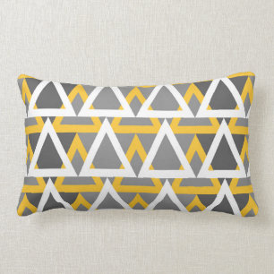 Coussin Rectangle Moderne, triangles, moutarde jaune, blanc, gris