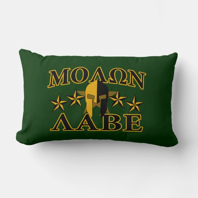 Coussin Rectangle Molon Labe Casque guerrier spartiate 5 étoiles (Recto)