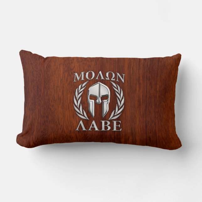 Coussin Rectangle Molon Labe Laurels guerrier spartiate Décor en boi (Recto)