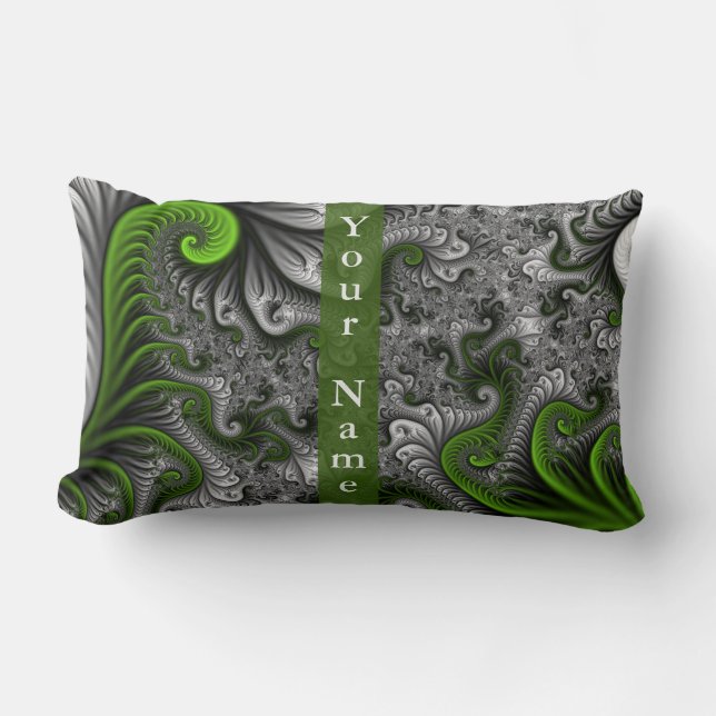 Coussin Rectangle Monde Fantastique Vert Gris Art Fractal Abstrait N (Recto)