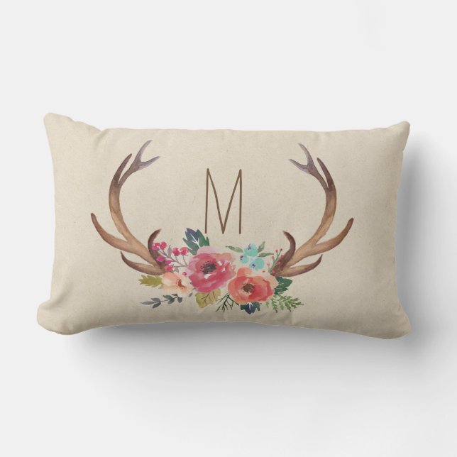 Coussin Rectangle Monogram Floral Deer Horn (Recto)