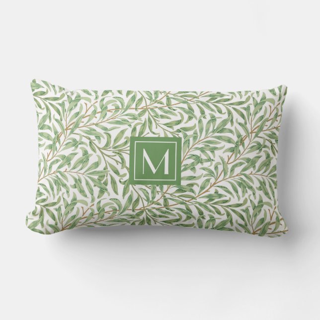 Coussin Rectangle Monogram Green Motif botanique William Morris (Recto)