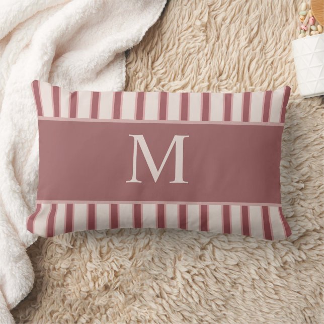 Coussin Rectangle Monogram Retro Stripes Pink Burgundy (Couverture)