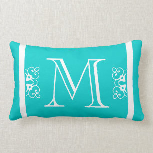 Coussin Rectangle MONOGRAM solide Turquoise Bleu personnalisé