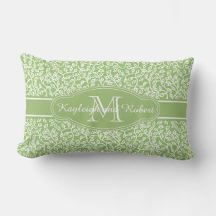 Coussin Rectangle Monogram White Leafy Motif sur Apple Green