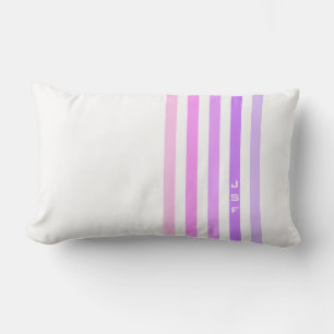 Coussin Rectangle Monogramme à bandes verticales violettes et roses