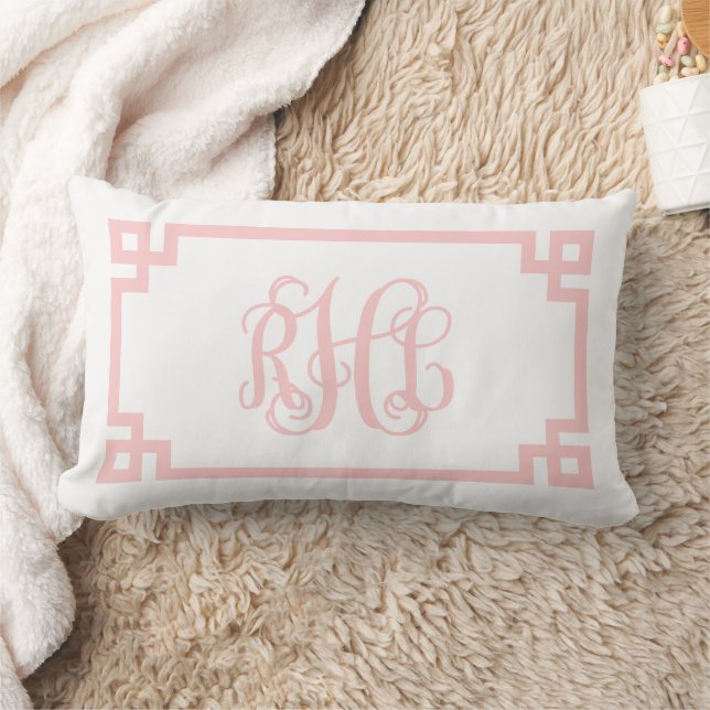 Coussin Rectangle Monogramme à l'écriture grecque rose clair RHL (Couverture)
