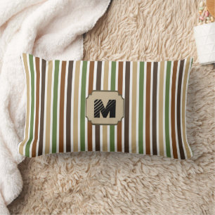 Coussin Rectangle Monogramme à rayures de couleurs de bois