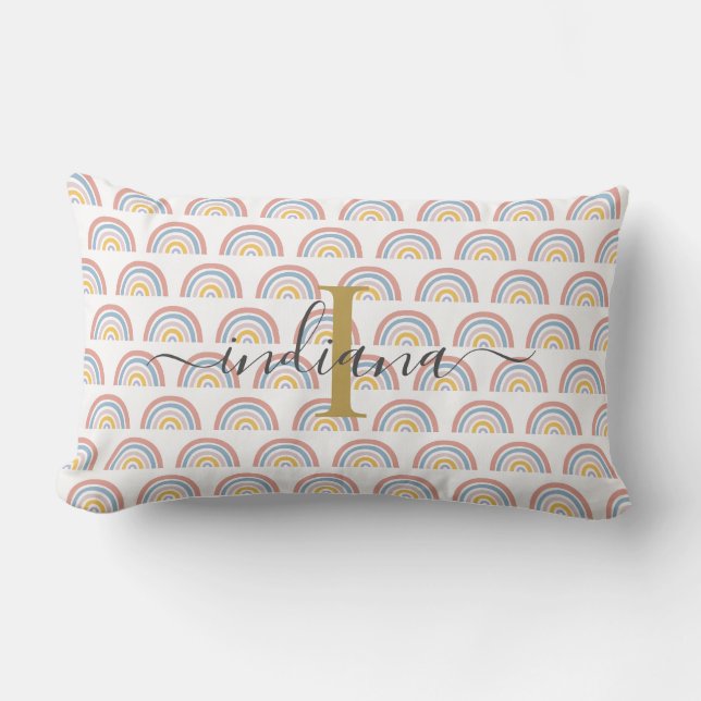 Coussin Rectangle Monogramme Arc-en-ciel Aquarelle Bohème Script  (Recto)