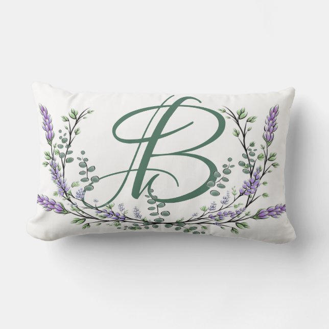 Coussin Rectangle Monogramme B Lavande Eucalyptus (Recto)