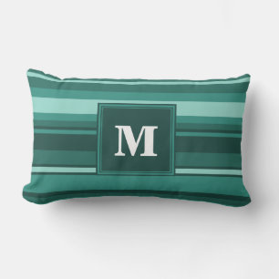 Coussin Rectangle Monogramme bandes turquoises