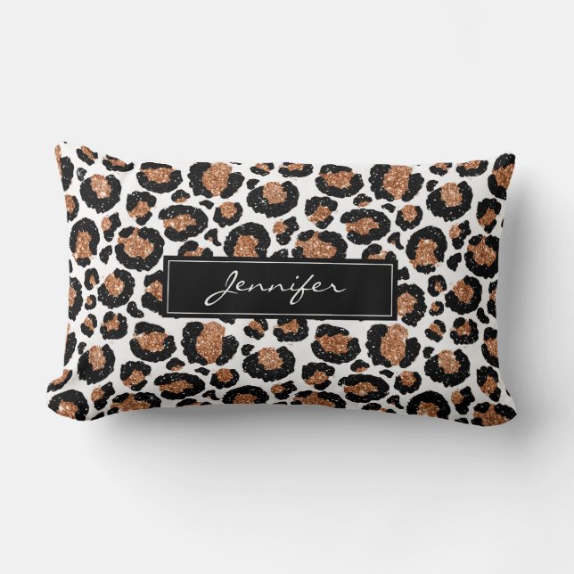Coussin Rectangle Monogramme blanc et or huile Motif Cheetah (Recto)