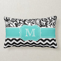 Monogramme blanc noir vert turquoise de damassé de