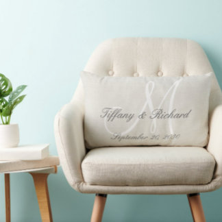 Coussin Rectangle Monogramme blanc Rustique Look Mariage