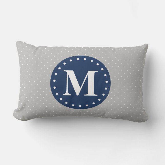 Coussin Rectangle Monogramme bleu marine Pois gris (Recto)