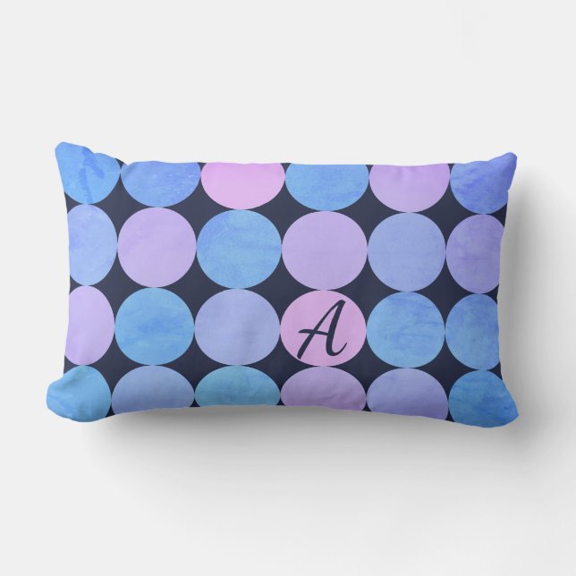 Coussin Rectangle Monogramme bleu pourpre et rose des cercles (Recto)