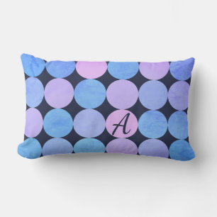Coussin Rectangle Monogramme Cercles Bleu Violet & Rose