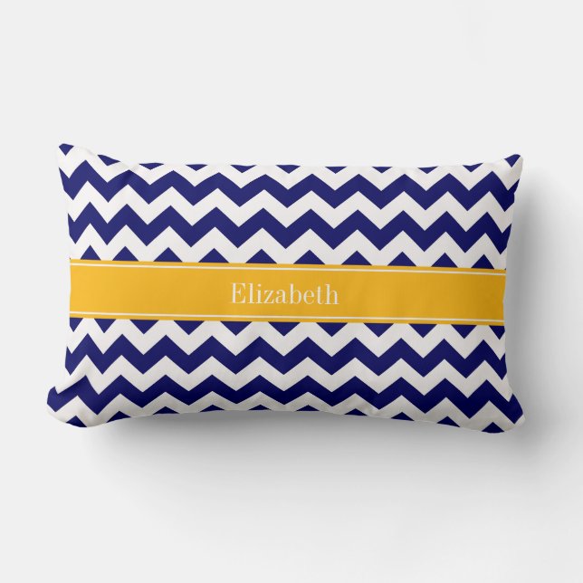 Coussin Rectangle Monogramme Chevron ZigZag Navy Blanc Goldenrod (Recto)