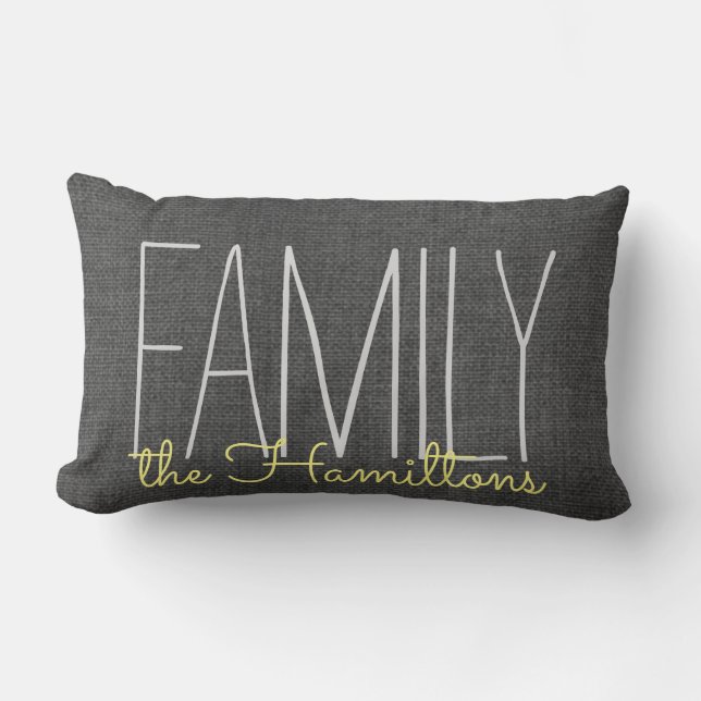 Coussin Rectangle Monogramme chic rustique de famille EN JAUNE (Recto)