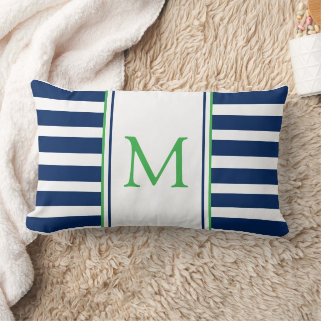 Coussin Rectangle Monogramme de bande bleue et verte de la marine na (Couverture)