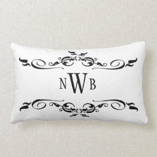Coussin Rectangle Monogramme de bordure Tourbillonnant stylisé