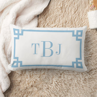 Coussin Rectangle Monogramme de clé grecque bleu ciel