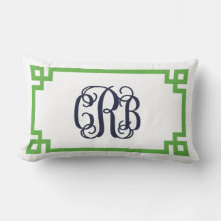 Coussin Rectangle Monogramme de clé grecque de Green et Navy CRB
