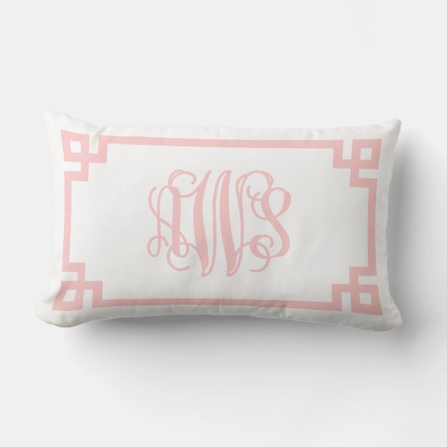 Coussin Rectangle Monogramme de clé grecque rose clair AWS (Recto)