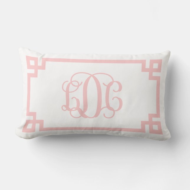 Coussin Rectangle Monogramme de clé grecque rose clair PMA (Recto)