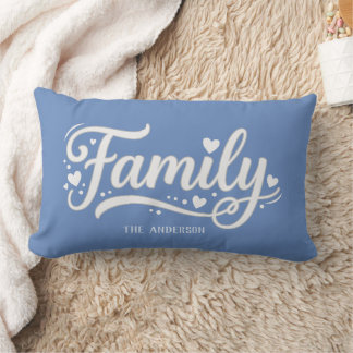 Coussin Rectangle Monogramme de cœur de la famille bleue en script